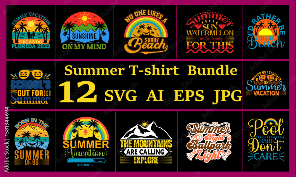 Summer Vintage T-Shirt Bundle  Cut File Design 