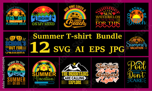 Summer Vintage T-Shirt Bundle Cut File Design 
