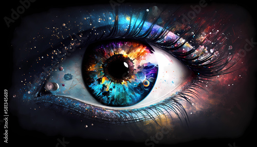 Capture the essence of a galaxy in a stunning illustration of an eye. digital art . generative AI.illustration