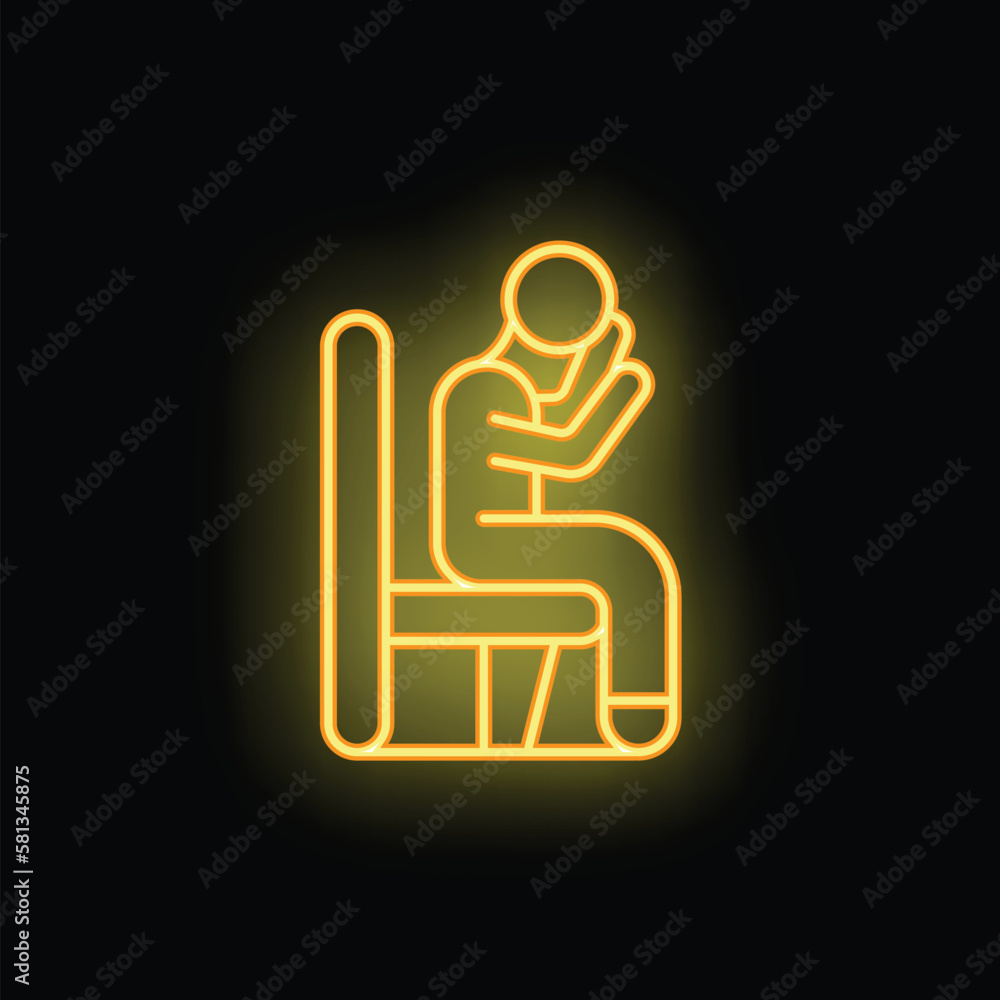 Sad person depression icon outline vector. Work stress. Office job neon color isolated on black Sad person depression icon outline vector. Work stress. Office job neon color isolated on black