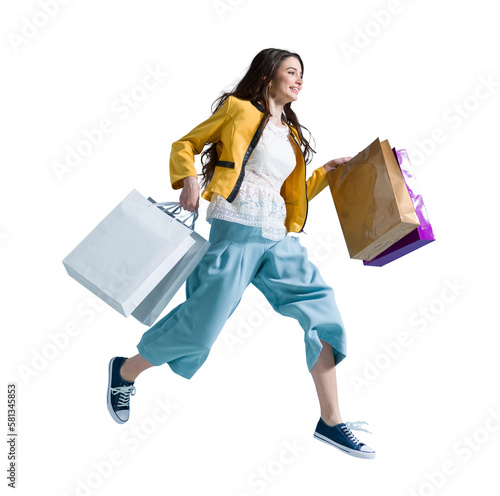 Cheerful happy woman enjoying shopping photo