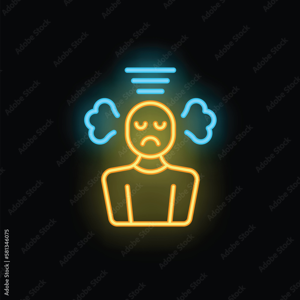 Mental stress icon outline vector. Burnout employee. Busy person neon color isolated on black Mental stress icon outline vector. Burnout employee. Busy person neon color isolated on black