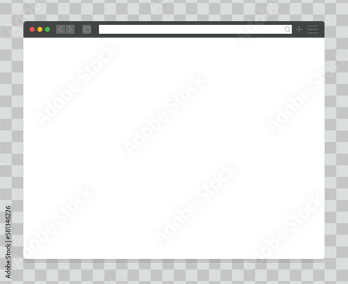 Modern browser window design on transparent background. Web window mockup. Vector.