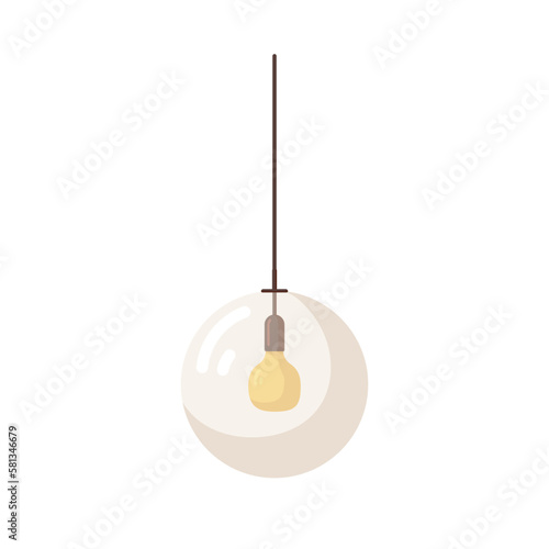 Pendant lamp, glass shade. Transparent sphere with lightbulb, electric light with lampshade, hanging on ceiling. Modern chandelier. Flat cartoon vector illustration isolated on white background