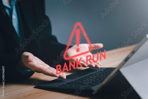 Businessman fail from bank run Phenomenon. Fall of financing, startups, Stock, Financial, Bitcoin , Cryptocurrency, bankruptcy, failure, defeat, banking, loss, money concept.