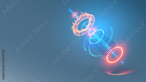 Drawing 3d model of abstract detail in CAD system interface. Design, engineering of parts in digital computer software. Abstraction industrial tech background. Future computer technology. CAD systems.
