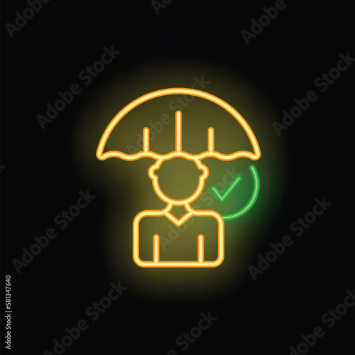 Man insurance icon outline vector. Patient life. Medicine finance neon color isolated on black