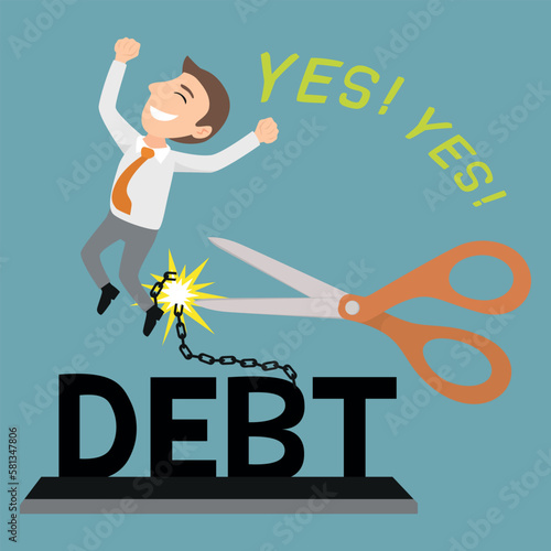 Businessman are free to release the burden of debt. illustration vector cartoon
