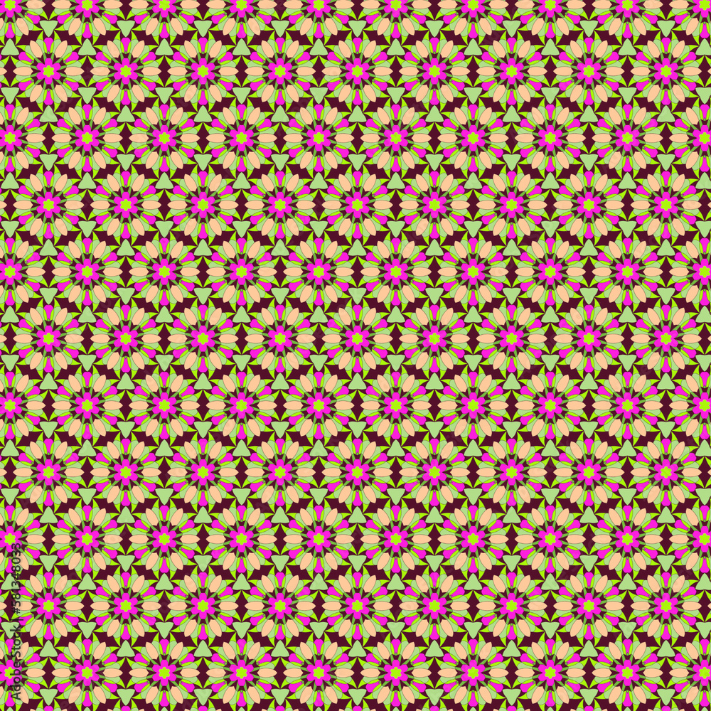 Modern fabric and paper pattern Large mosaic floral geometric motifs in vibrant summer colors Modern fabric and paper pattern Large mosaic floral geometric motifs in vibrant summer colors
