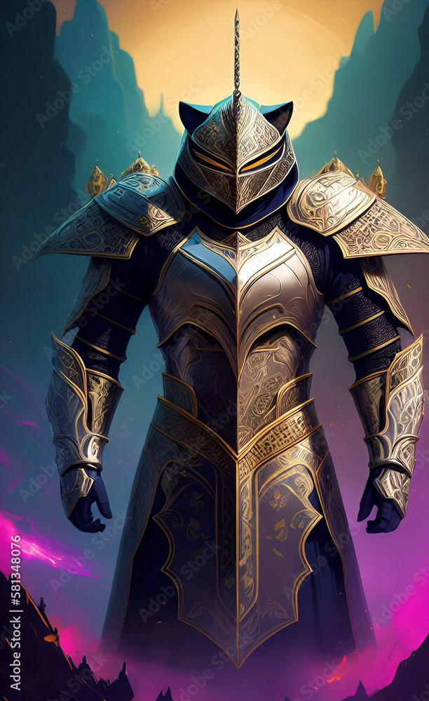 fantasy knight with armor and head in the shape of a cat, generative ai ...