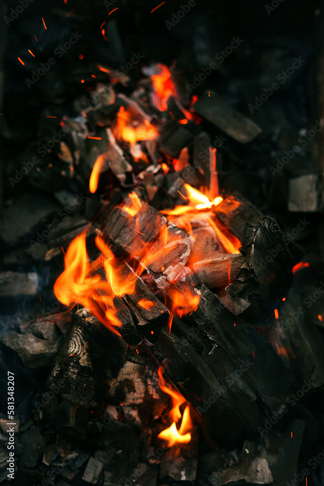 Top view of the brazier with coals. Cooking outside Top view of the brazier with coals. Cooking outside