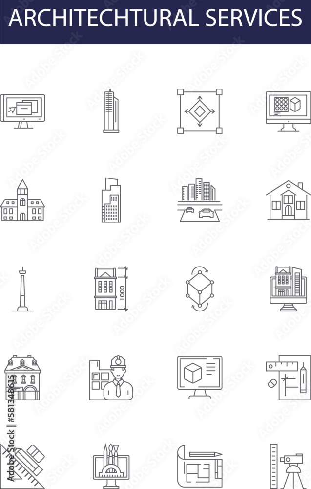 Architechtural services line vector icons and signs. Services, Design ...