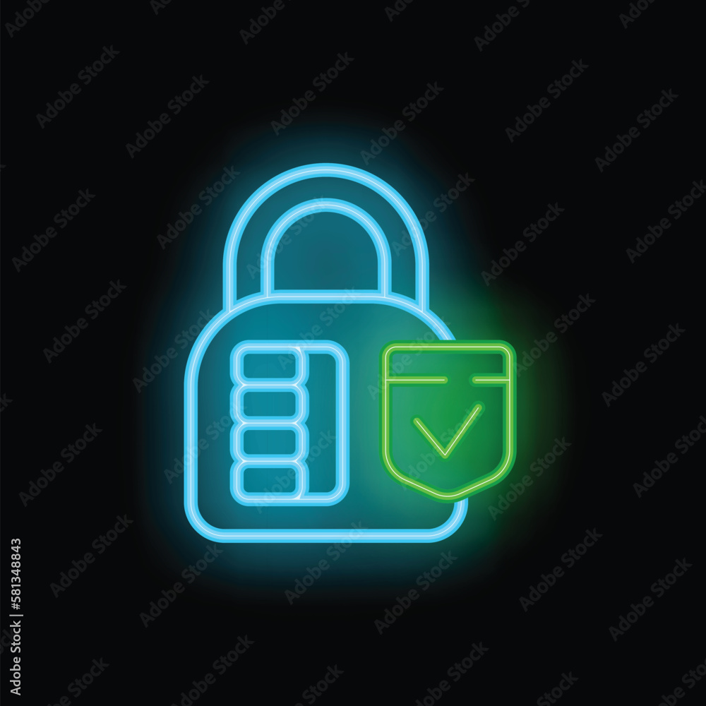 Padlock insurance icon outline vector. Care card. Patient health neon color isolated on black Padlock insurance icon outline vector. Care card. Patient health neon color isolated on black