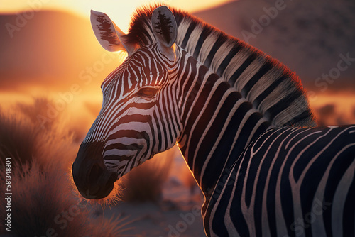 At sunset  a zebra s was captured in a macro shot with Generative AI technology