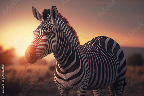At sunset  a zebra s was captured in a macro shot with Generative AI technology