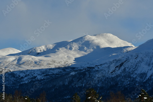 Winter mountain landscape trees snow norway scandinavia