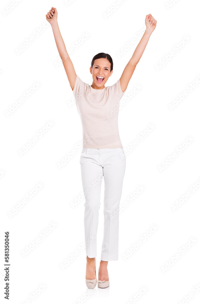Have I got something for you. Full-length studio portrait of an attractive young woman with her arms outstretched. Have I got something for you. Full-length studio portrait of an attractive young woman with her arms outstretched.