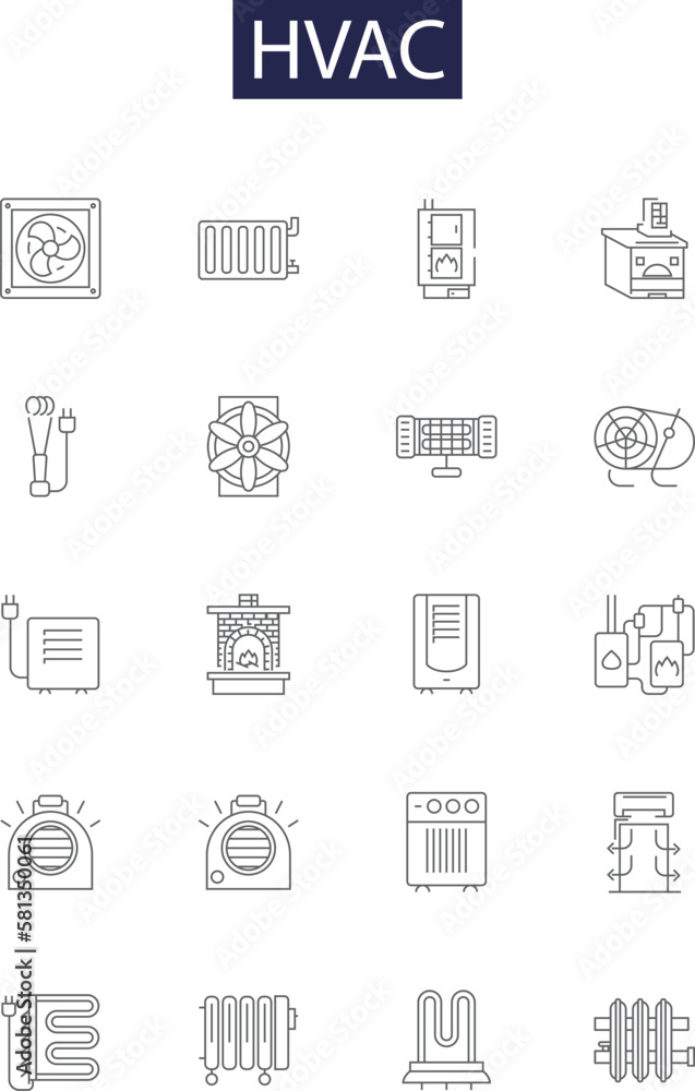 Hvac line vector icons and signs. Heating, Ventilation, Air, Conditioning, AC, Refrigeration
