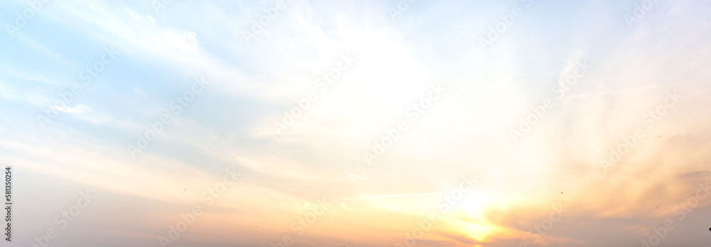 sky panorama Natural colors Evening sky Shine new day  for Heaven,The light from heaven from the sky is a mystery,
In twilight golden atmosphere,Modern sheet structure design New Year 2023
