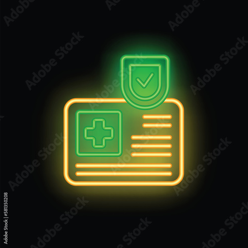 Insurance card icon outline vector. Medical health. Patient care neon color isolated on black