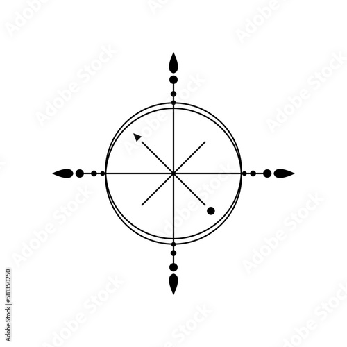 Vintage black line arrow compass boho tattoo icon vector design