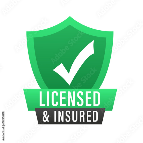 Licensed and insured vector icon with tick mark. Protection icon vector. Shield icon vector. Data secure. Vector illustration