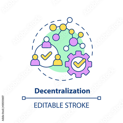 Decentralization concept icon. Engage outsource specialists. DAO characteristic abstract idea thin line illustration. Isolated outline drawing. Editable stroke. Arial, Myriad Pro-Bold fonts used