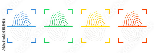 Fingerprint logo. Security concept. Digital authentication icon. Biometric authorization. Identification. Set of isolated fingerprint sign. Fingerprint identification. Vector illustration