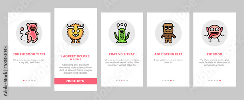monster funny cute alien onboarding icons set vector