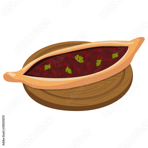Turkish pizza pide . Vector illustration on a white background