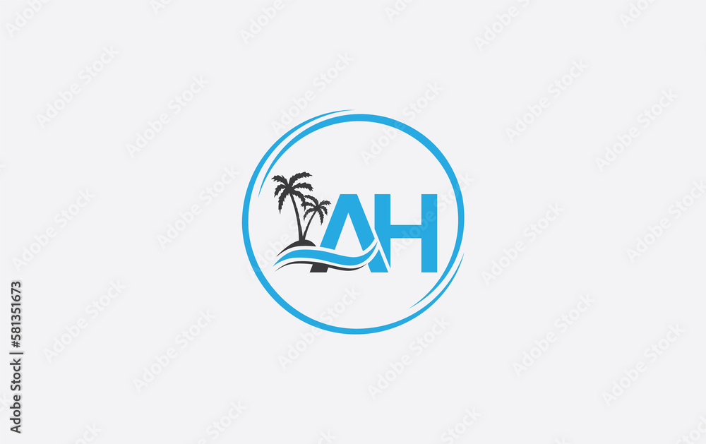 Nature water wave and beach tree logo design with the letters and alphabets Nature water wave and beach tree logo design with the letters and alphabets