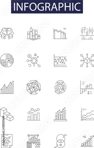 Infographic line vector icons and signs. Visual, Diagram, Illustration, Graph, Design, Representation, Information, Data outline vector illustration set