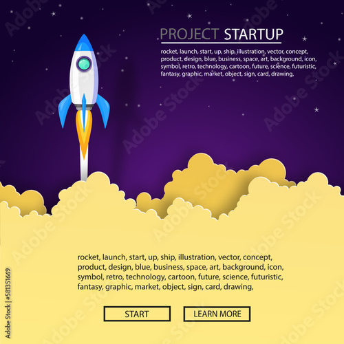 paper art of space rocket launch to the sky in startup concept of business or project. vector illustrator