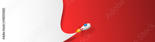 Label of space rocket launch from white to red zone for business or market in paper art concept.