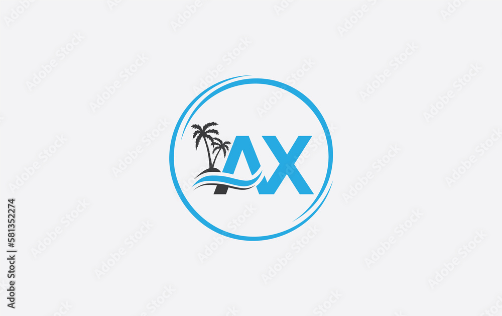 Nature water wave and beach tree logo design with the letters and alphabets Nature water wave and beach tree logo design with the letters and alphabets