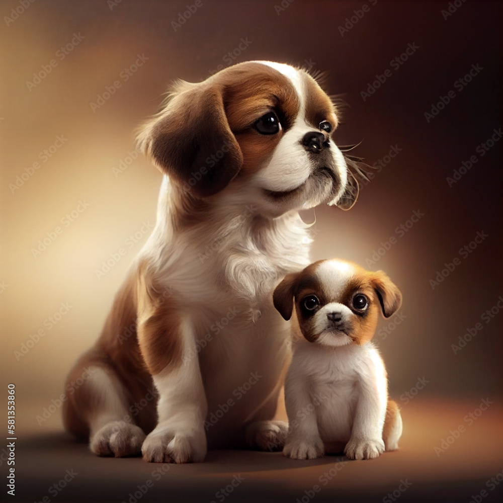 cute family portrait of mother dog and puppy