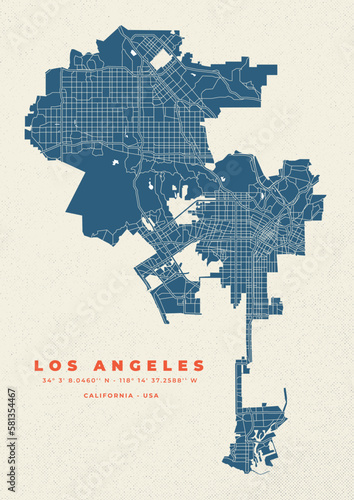 Los Angeles City Map, California Vector Poster and Flyer