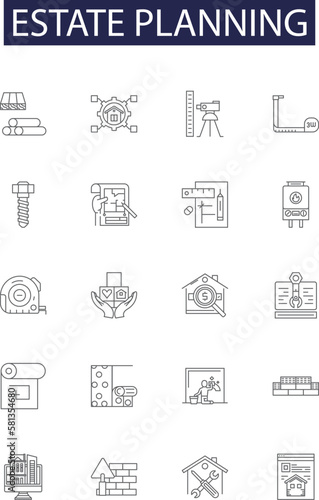 Estate planning line vector icons and signs. Trusts, Inheritance, Probate, Executor, Power of Attorney, Estate Tax, Guardianship, Estate Administration outline vector illustration set