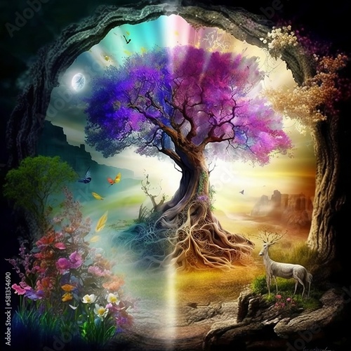 Celtic Tree, Celtic Tree, Celtic Spiritual Tree, Midjourney Ai Art photo