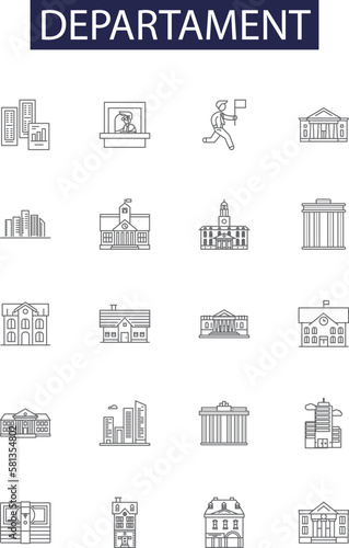 Departament line vector icons and signs. Division, Bureau, Wing, Region, Section, Office, Branch, Subdivision outline vector illustration set
