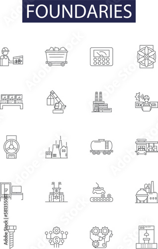 Foundaries line vector icons and signs. industry, technology, iron texture, smelting, factory, product, linear,set outline vector illustration set