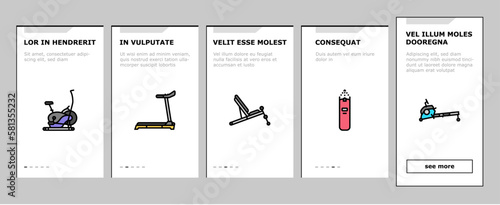 fitness sport gym healthy onboarding icons set vector