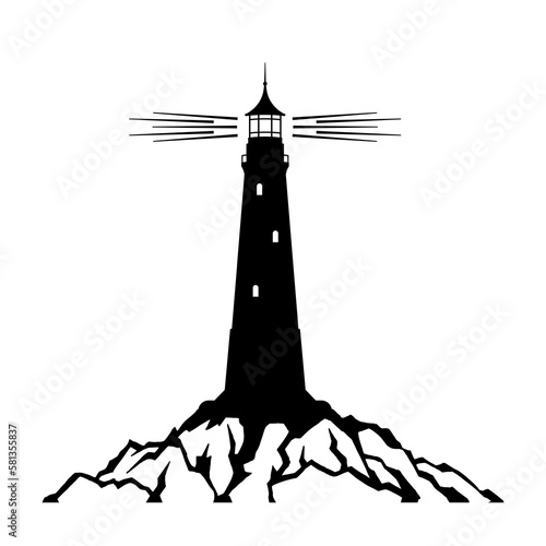 Lighthouse on the rock. The silhouette of the lighthouse