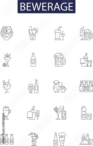 Bewerage line vector icons and signs. Elixir, Malt, Slurp, Julip, Soda, Nougat, Sarsaparilla, Mead outline vector illustration set photo