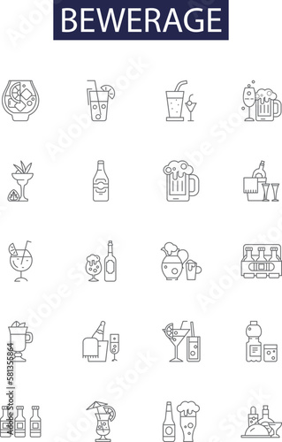Bewerage line vector icons and signs. Elixir, Malt, Slurp, Julip, Soda, Nougat, Sarsaparilla, Mead outline vector illustration set