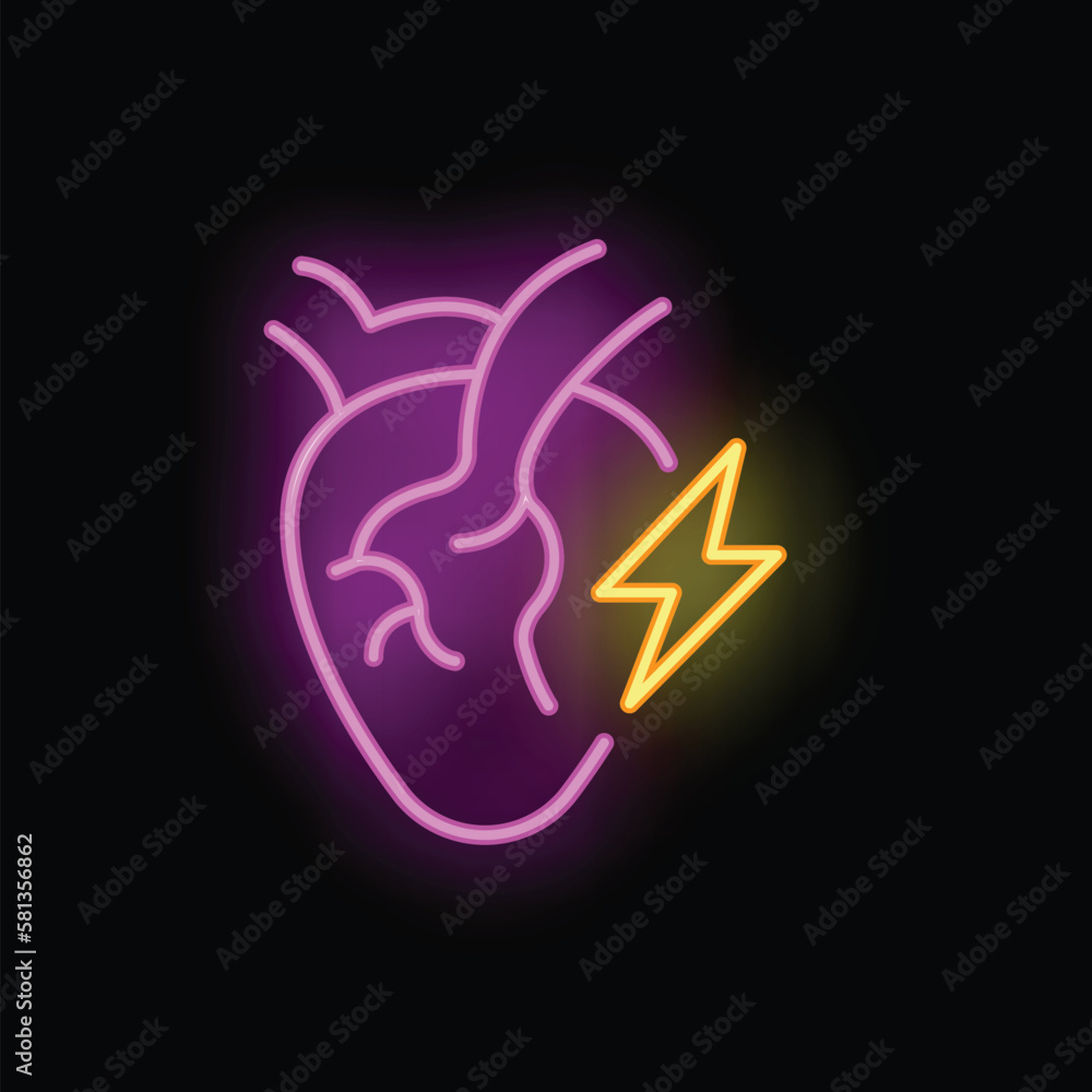 Fototapeta premium Heart disease icon outline vector. Cardiac surgery. Clinic care neon color isolated on black