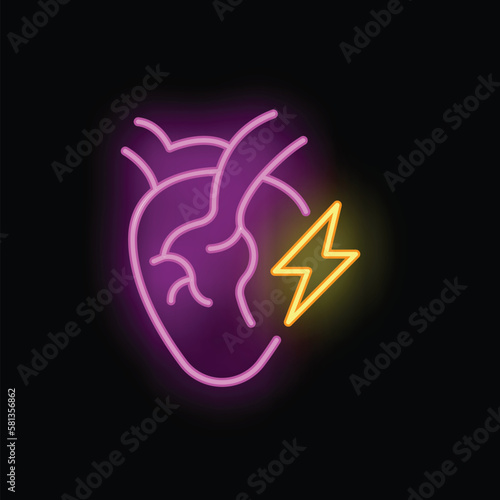 Heart disease icon outline vector. Cardiac surgery. Clinic care neon color isolated on black