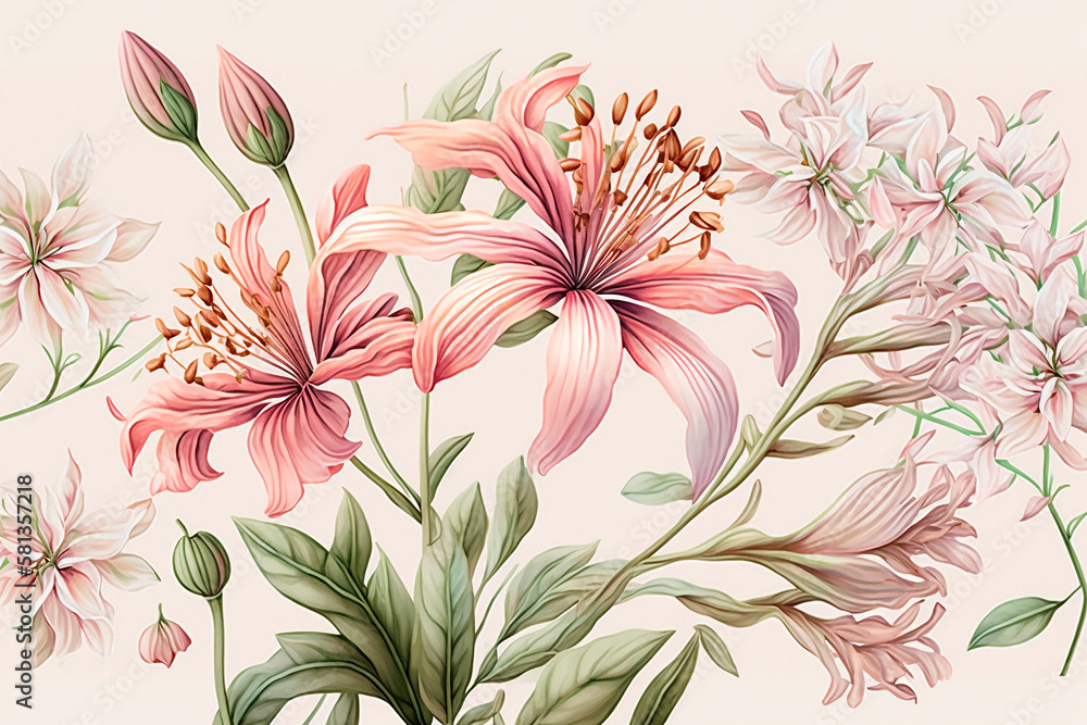 Pattern of spring and summer colors in pastel palette on light background, design summer background with space for text. Generative AI Pattern of spring and summer colors in pastel palette on light background, design summer background with space for text. Generative AI