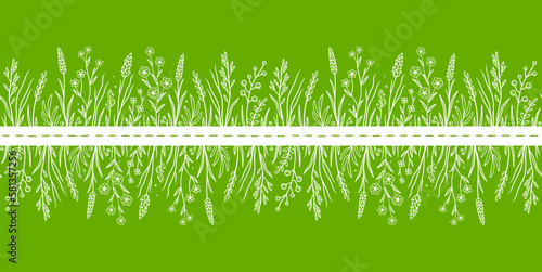 hand drawn pattern with wild flowers and herbs