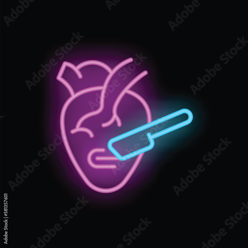 Heart cut icon outline vector. Clinic patient. Cardiac surgery neon color isolated on black